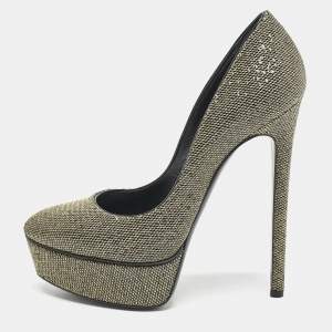 Casadei Black/Gold Glitter and Lamé Fabric Daisy Platform Pumps Size 38