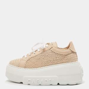 Casadei Beige Woven Leather Nexus Hanoi Platform Sneakers Size 39