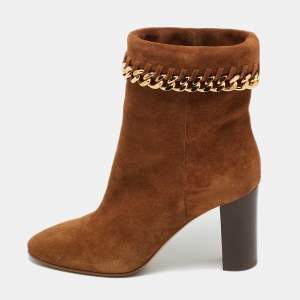 Pre Owned Casadei Brown Suede Chain Embellished Ankle Boots Size 39