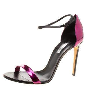 Pre Owned Casadei Metallic Magenta and Black Leather Candylux Ankle Strap Open Toe Sandals Size 41