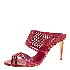 Pre Owned Casadei Metallic Red Leather Candylux Slide Sandals Size 38 
