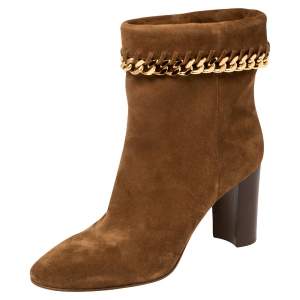 Pre Owned Casadei Brown Suede Renna Chain Trim Ankle Boots Size 40