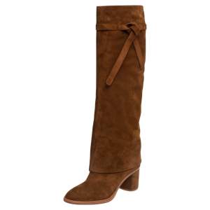 Casadei Brown Suede Renna Knee Length Boots Size 37.5