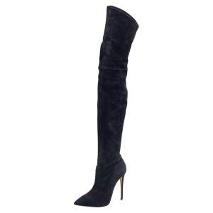 Pre Owned Casadei Black Suede Over Knee Boots Size 38