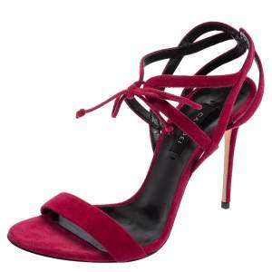 Pre Owned Casadei Dark Pink Suede Ankle Tie Sandals Size 38