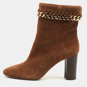 Casadei Brown Suede Chain Embellished Ankle Boots Size 37