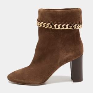 Casadei Brown Suede Renna Chain Trim Ankle Boots Size 39