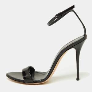 Casadei Black Patent Leather Ankle Strap Sandals Size 37.5