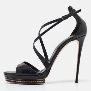 Casadei Black Leather Cross Strap Platform Sandals Size 40