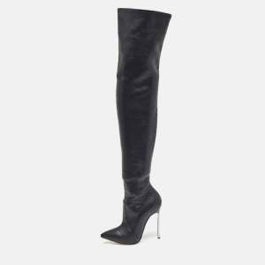 Casadei Black Leather Blade Over The Knee Length Boots Size 36