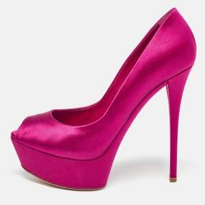 Casadei Pink Satin Peep Toe Platform Pumps Size 36