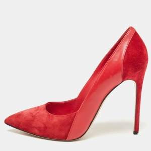 Casadei Red Leather and Suede Pointed Toe Pumps Size 38