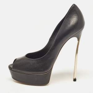 Casadei Black Patent Leather Peep Toe Pumps Size 39