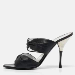 Casadei Black Leather Slide Sandals Size 38