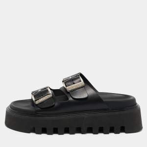 Casadei Black Leather Florence Buckle Sandals Size 39.5
