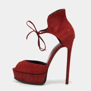 Casadei Red Suede Camoscio Ankle Strap Sandals Size 40