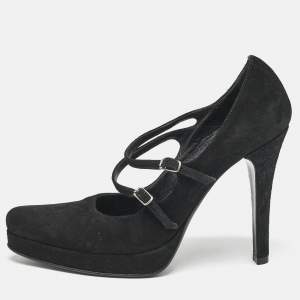 Casadei Black Suede Mary Jane Platform Pumps Size 36