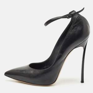 Pre Owned Casadei Black Leather Ankle Strap Pumps Size 40