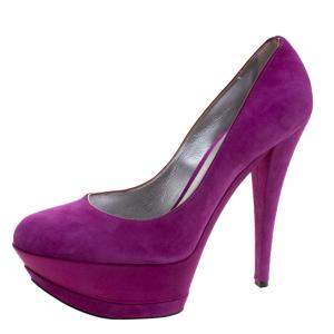 Pre Owned Casadei Purple Suede And Satin Triple Platform Pumps Size 41