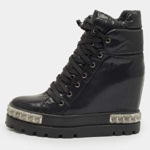Pre Owned Casadei Black Nylon Wedge Sneakers Size 40