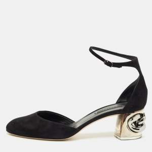 Pre Owned Casadei Black Suede Mary Jane Pumps Size 39.5