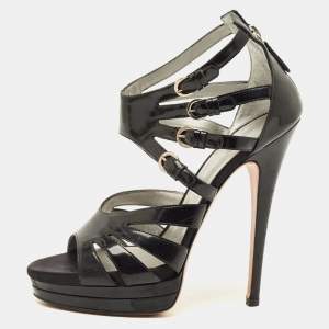 Pre Owned Casadei Size 38 Black Patent Leather Platform Strappy Sandals