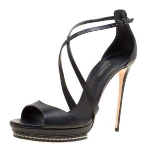 Casadei Black Leather Cross Strap Platform Sandals Size 39
