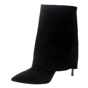 Pre Owned Casadei Black Suede Pointed Toe Boots Size 37.5