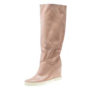 Pre Owned Casadei Pale Pink Snakeskin Embossed Leather Knee High Boots Size 39