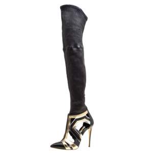 Pre Owned Casadei Multiclor Leather Cut Out Over The Knee Boots Size 40