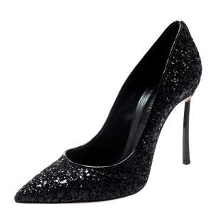 Pre Owned Casadei Black Metallic Glitter Pointed Toe Pumps 38