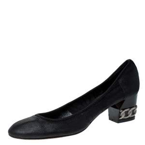 Pre Owned Casadei Black Mesh Chain Mid Heel Pumps Size 39