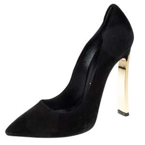 Pre Owned Casadei Black Suede Leather Pointed Toe Pumps Size 37.5