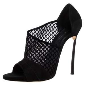 Casadei Black Mesh Panel and Suede Open Toe D'orsay Pumps Size 41