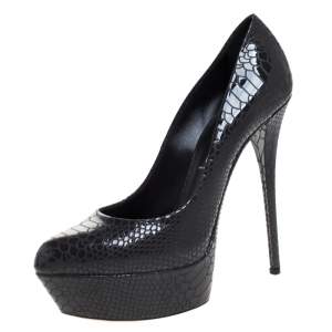 Pre Owned Casadei Grey Python Embossed Leather Round Toe Platform Pumps Size 40