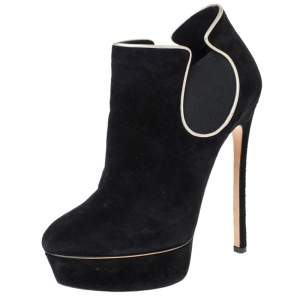 Pre Owned Casadei Black Suede Platform Slip On Booties Size 38