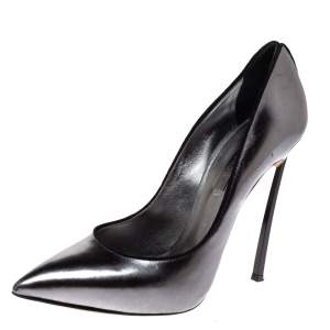 Pre Owned Casadei Grey Leather Pointed Toe Pumps Size 38.5 