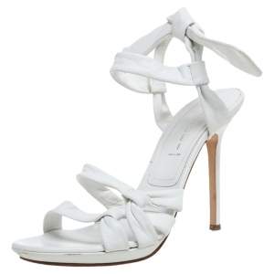 Pre Owned Casadei White Leather Ankle Tie  Open Toe Slingback Sandals Size 39