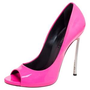 Pre Owned Casadei Neon Pink Patent Leather Peep Toe Pumps Size 40