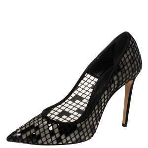 Pre Owned Casadei Black Mesh And Suede Pointed Toe Pumps Size 39