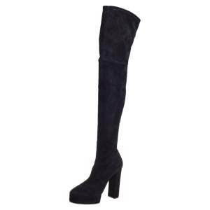 Casadei Black Suede Platform Thigh High Boots Size 39.5