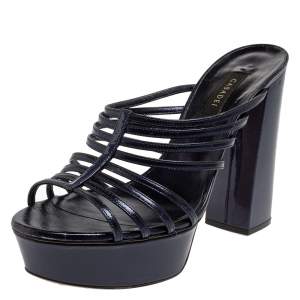 Pre Owned Casadei Blue Leather And Patent Leather Strappy Sandals Size 38.5