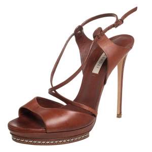 Pre Owned Casadei Brown Leather Platform Sandals Size 38