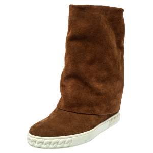Pre Owned Casadei Brown Suede Wedge Ankle Boots  Size 37.5
