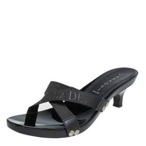 Casadei Black Fabric Studded Slide Sandals Size 38