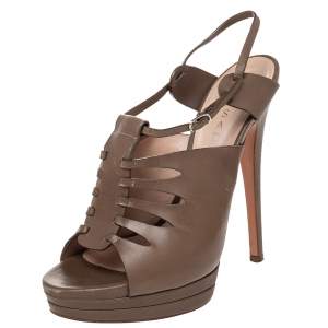 Casadei Brown Leather Cutout Open Toe Slingback Sandals Size 39