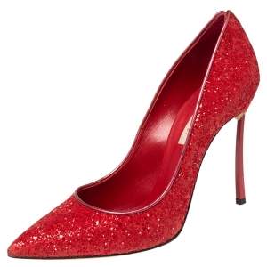 Casadei Red Glitter Pointed Toe Pumps Size 39