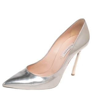 Casadei Silver Leather Blade Pointed Toe Pumps Size 37