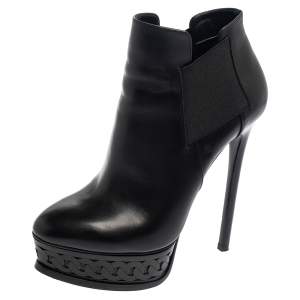 Casadei Black Leather Chain Effect Platform Ankle Boots Size 37