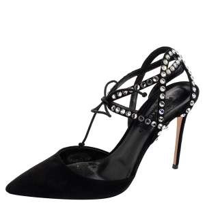 Pre Owned Casadei Black Suede Crystals Ankle Wrap Pumps Size 39